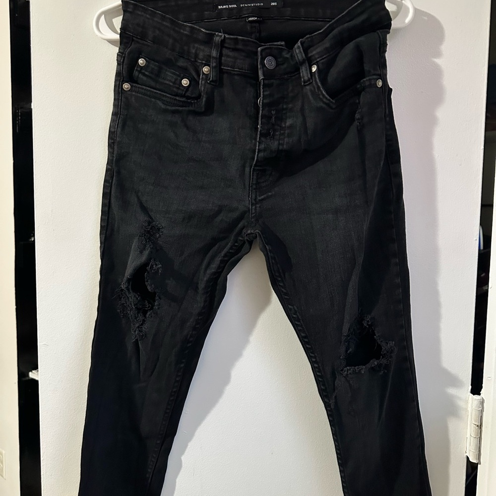 Brave Soul Men's Black Ripped Skinny Jeans